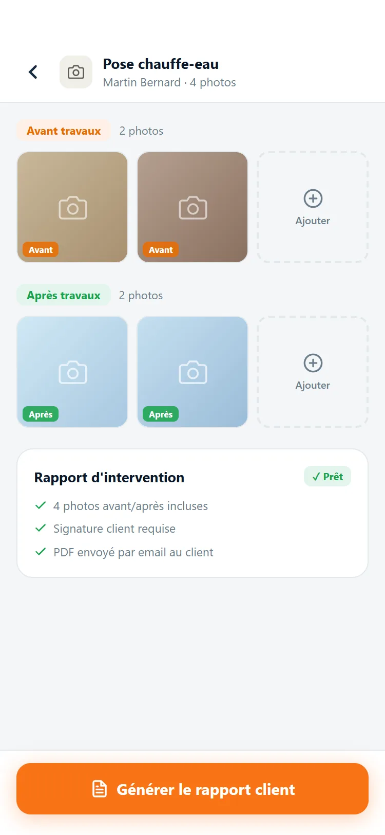 Photos avant/après et rapport