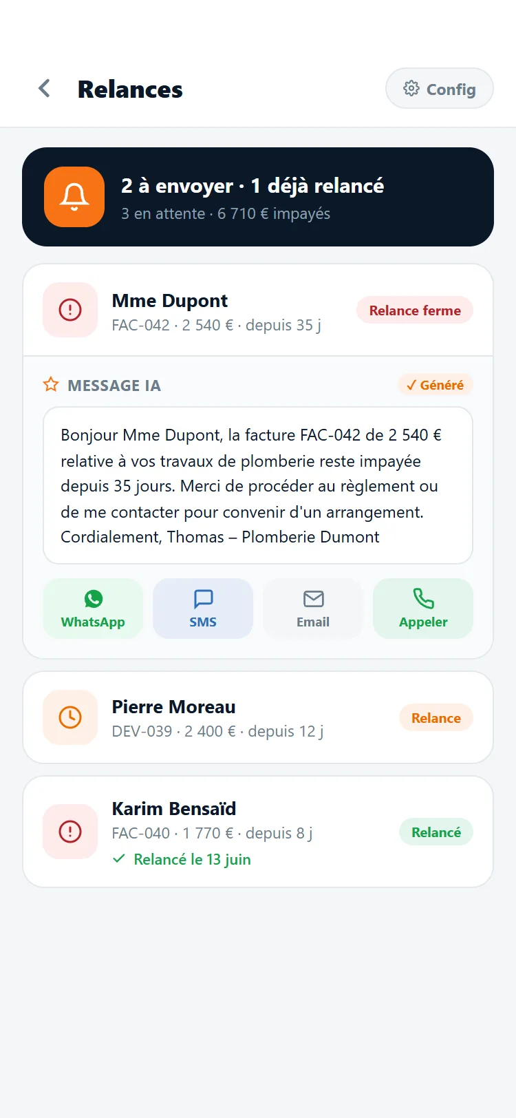 Relances impayés